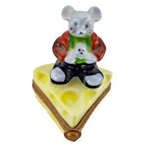 Limoges France Mouse w/ baby  Trinket Box Hand Painted Signed Porcelain Hinged